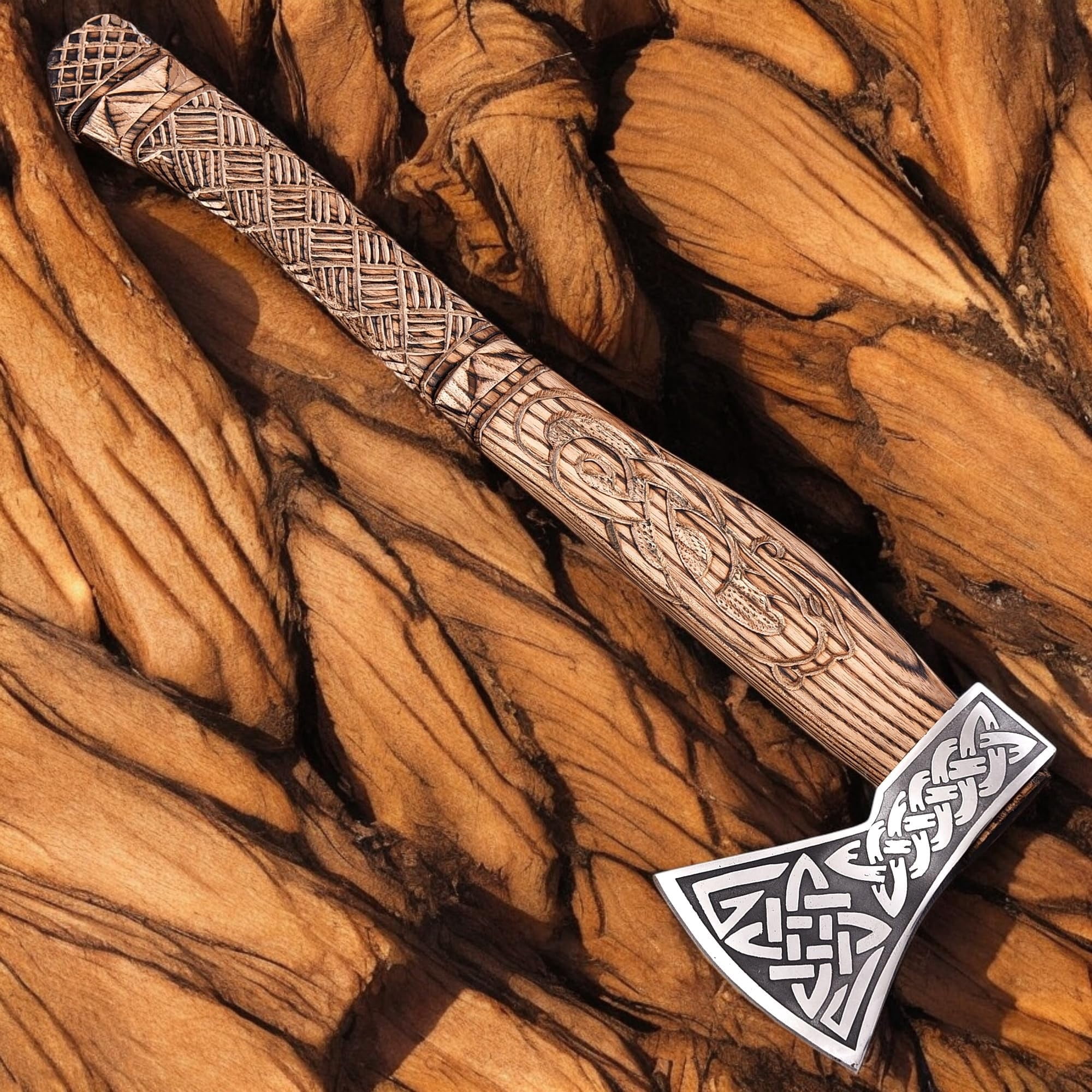 Poshland AX-7615 Handmade Camping Hatchet with Wooden Handle, Carbon Steel Outdoor Chopping Tool with Leather Sheath (22”)