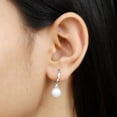 thumbnail image 4 of Rosec Jewels Freshwater Pearl Drop Earrings with Diamond, J Hoop Earrings (8 mm), 925 Sterling Silver, 4 of 6
