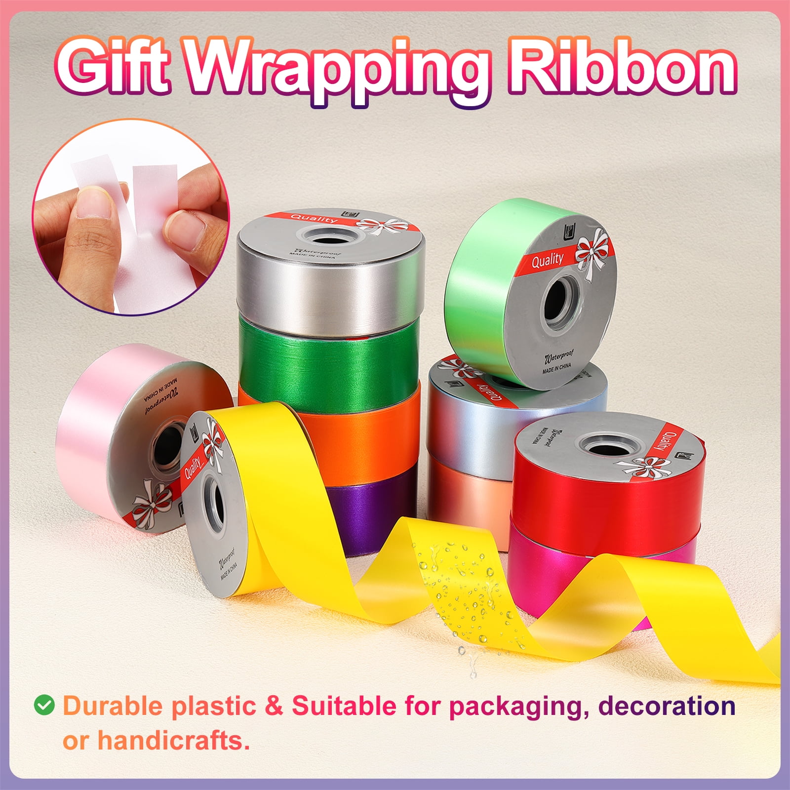 Uxcell Gift Ribbon, (100 yd x 2 Inch, Gold), Plastic Ribbon Roll Balloon String, Suit for - Birthday Parties/Gift Wrapping/Wedding Party/Decorations Flower/Bouquets Bow Making