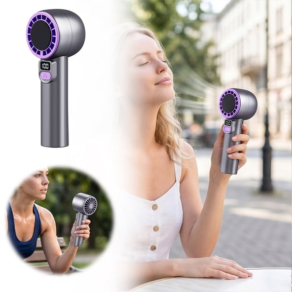 High-Speed Handheld Fan with Circular Cooling Plate Digital Display Single-Button Rechargeable Turbo Cooler 15.8cm (6.2 Inch)
