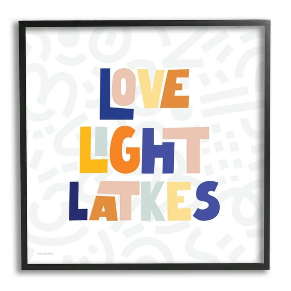 Love Light Latkes Casual Hanukkah Holiday Graphic Art Black Framed Art Print Wall Art
