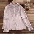 thumbnail image 4 of Olyvenn Women's Lace Patchwork Button Down Shirts Fall Dressy Casual Long Sleeve Stand Collar Business Blouse Loose Fit Work Top Pink XXL, 4 of 9