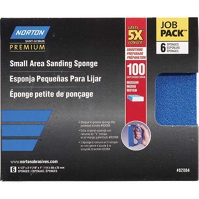 Norton 82084 5 x 100 Grit Small Area Sanding Sponge- Pack - 6