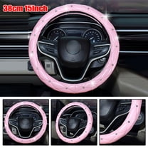 Pink Car Steering Wheel Cover 38cm/15Inch PU Leather Bling W/ Rhinestone Decor