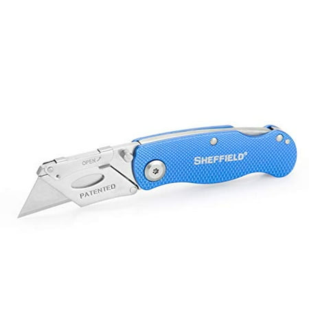

Sheffield 12113 Ultimate Lock Back Utility Knife Folding Box Cutter Knife Carpet Knife Drywall Cutter and More Quick-Change Blade Back Lock Design Blue