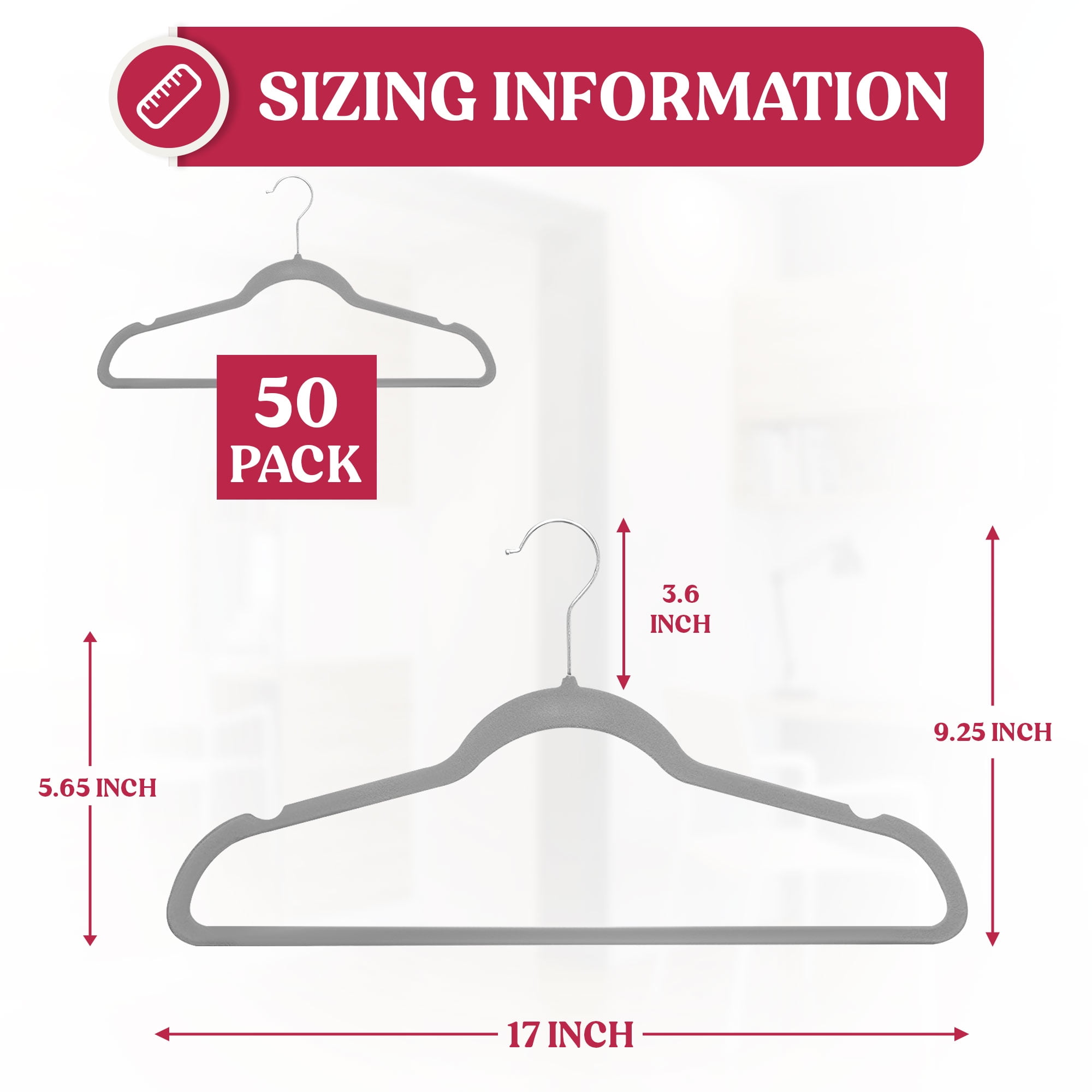 Lux Decor Collection Gray Non-Slip Velvet Hangers - Space Saving Hangers - 50 Pack