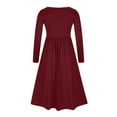thumbnail image 4 of BadyminCSL Women Solid Color Dress for Women Casual Long Sleeves Dresses V-Neck Gothic Retro Dark Midi Dress, 4 of 7