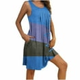 thumbnail image 2 of Fmbrln Womens Summer Dress Casual Sleeveless Pleated Color Block Sundress Holiday Beach Midi Dress with Pockets, 2 of 7