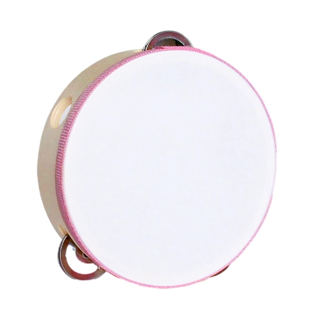 Pandereta para niños tambor de mano panderetas de mano de madera pandereta de mano campana de tambor para fiesta adultos KTV juego juguetes concierto Rosa