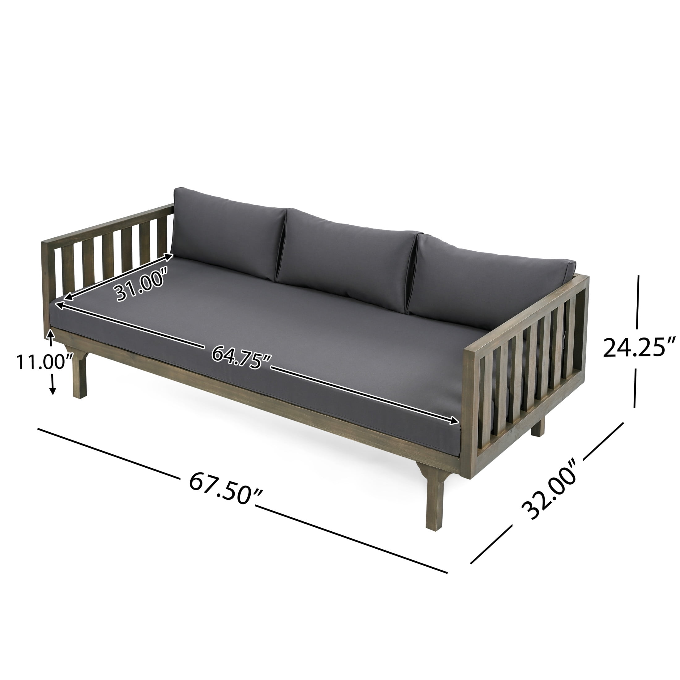 Lainey Outdoor CLAREMONT 3 SEATER DAYBED, Grey Finish+Dark Grey