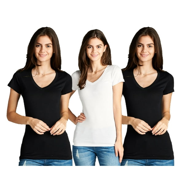 Active Basic Women's V Neck T Shirts 3 Pack Blk/1 Wht-2X) - Walmart.com