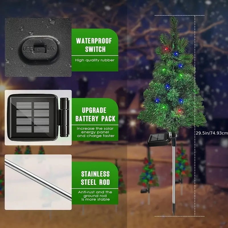 2-Pack Solar-Powered LED Artificial Christmas Trees, 120 LED Color Changing Mini Outdoor Holiday Decorations, Plastic Freestanding Festive Decor with Automatic Aaytime Charging for Pathway, Porch