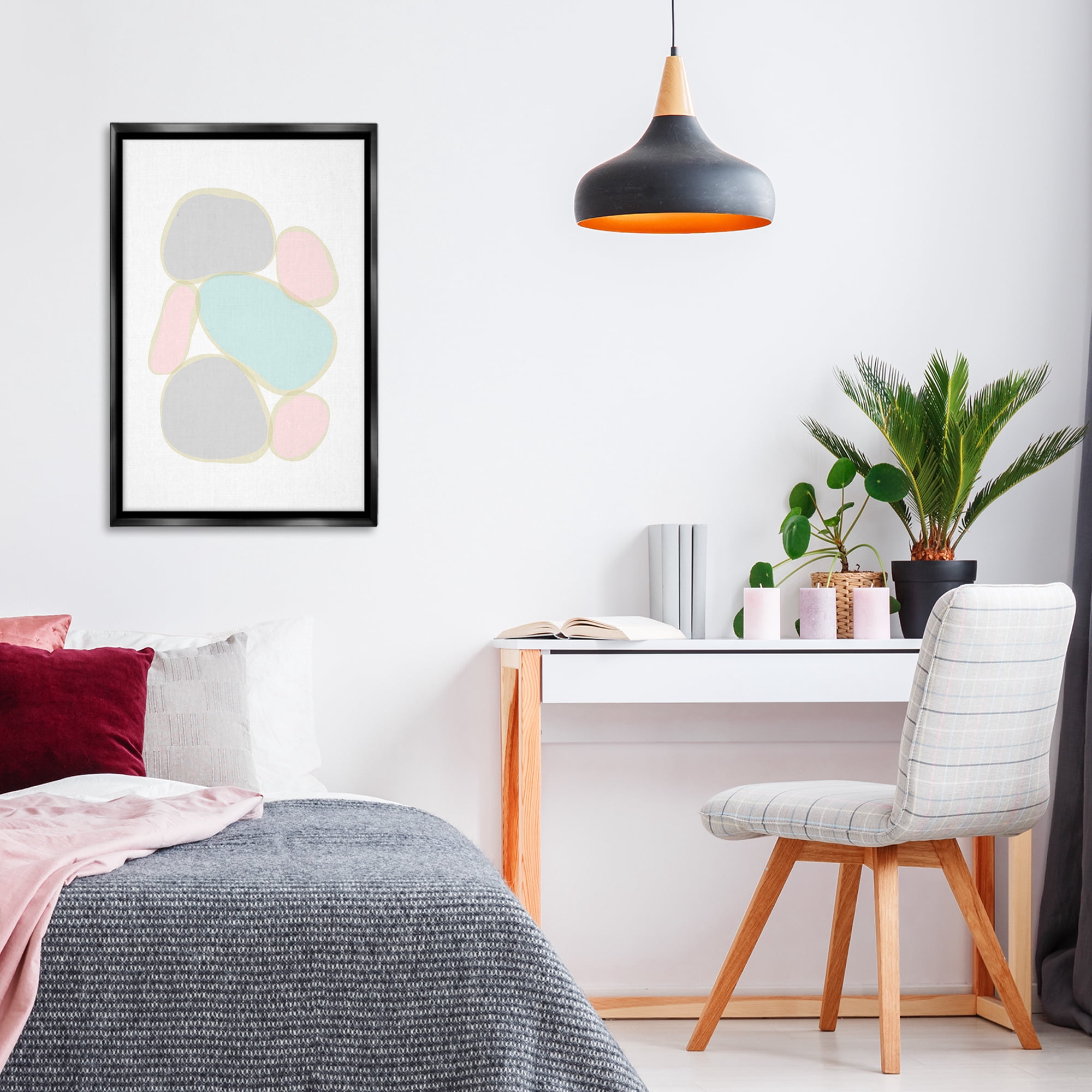 Stupell Industries Pastel Pebble Shapes Abstract Painting Black Floater Framed Canvas Art Print Wall Art, 21 x 31