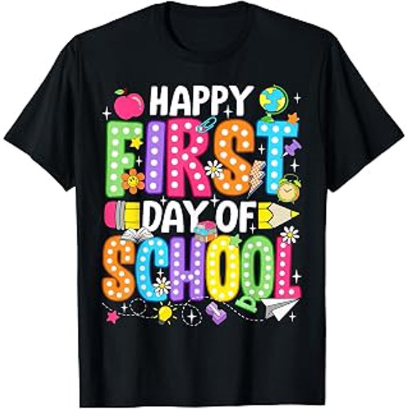 Happy First Day of School Teacher Graphic Kids Classroom Back to School Short Sleeve T-Shirt