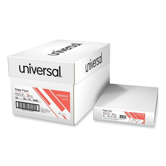 Universal Copy Paper 92 Bright 3Hole 8.5x11 White 500 Sheets/Ream 10 Reams/Ctn