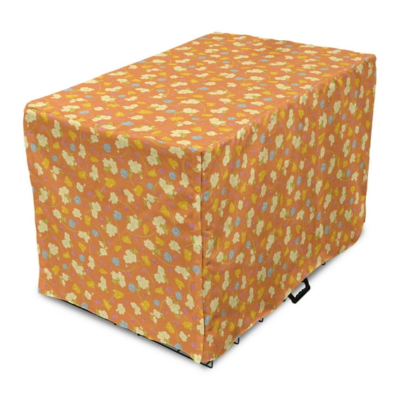 Floral Dog Crate Cover, Continuous Cheerful Spring Flowers Curlicue Style Twigs on Tender Backdrop, Easy to Use Pet Kennel Cover Small Dogs Puppies Kittens, 7 Sizes, Apricot Multicolor, by Ambesonne