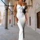 thumbnail image 4 of Vestido De Encaje De Verano Vestido ajustado para mujer Cuello redondo Ranura lateral Y2K Estilo sexy Traje de vacaciones sin espalda Cgtredaw Blanco S para Mujer, 4 of 7
