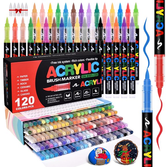 Marcadores de pintura acrílica Colormotor, 120 colores, punta de pincel