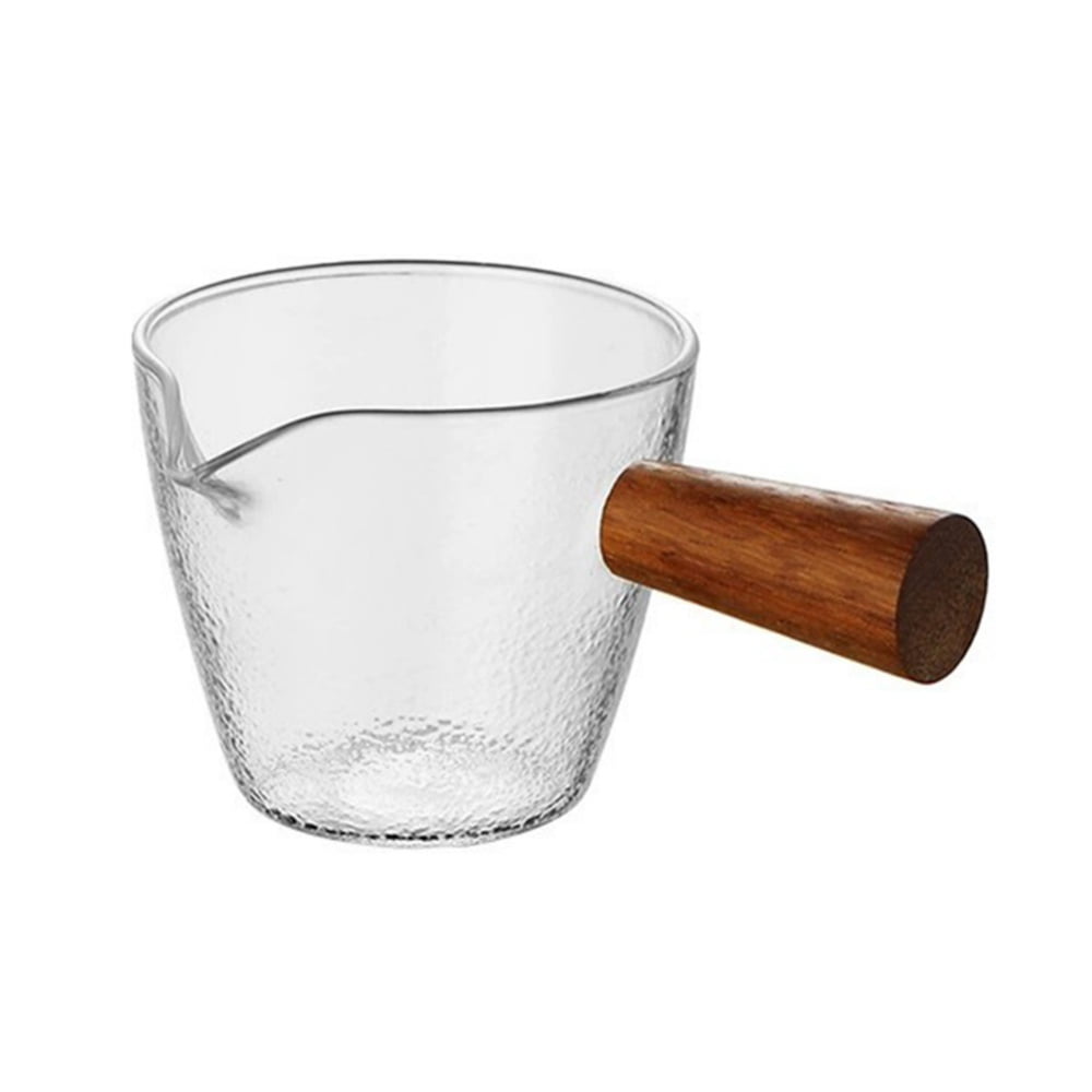 Single Spout Espresso Shot Glass with Wood Handle Milk Glass Cup