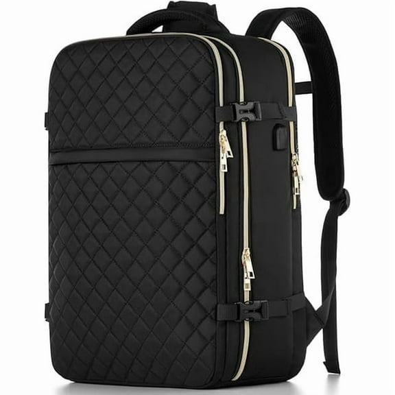 Large Travel Backpack Women, Flight Approved Carry On Backpack, Water Resistant Anti-Theft Casual Daypack School Bag Fit 18.4 Inch Laptop with USB Charging Port, Black