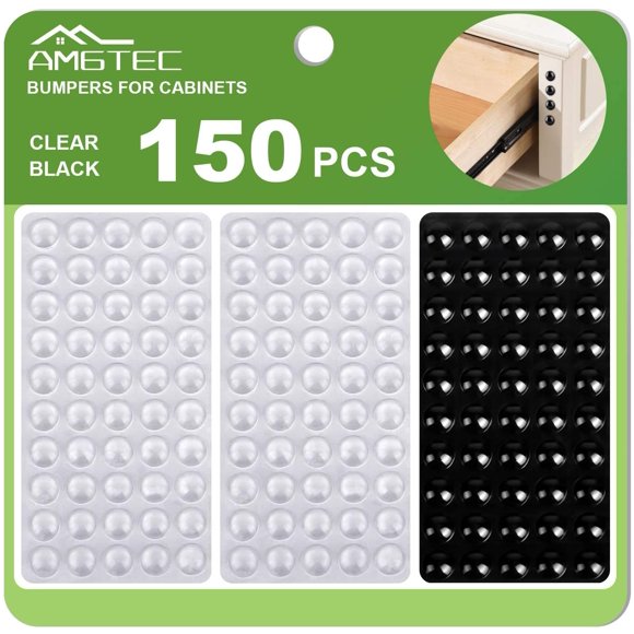 ORUYROP 150PCS Cabinet Door Bumpers, Premium Cabinet Bumpers Sound Dampening, Clear + Black Self Adhesive Rubber Bumpers Pads for Drawers, Cabinet Doors, Glass Tops, Cutting Boards, Picture F