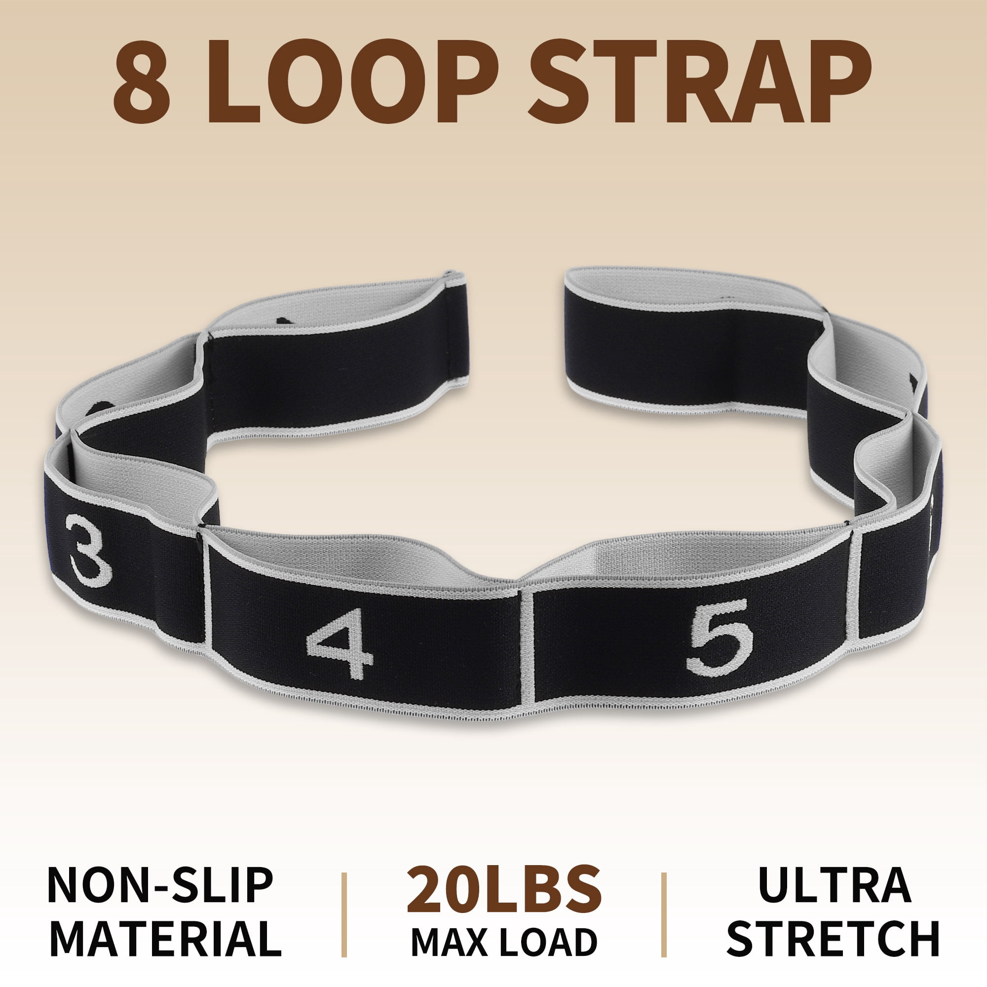 Unique Bargains Stretch Strap for Yoga Stretching with 8 Loops for Stretching  Gray