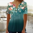 thumbnail image 5 of Fmbrln Womens Plus Size Summer Fashion Floral Print Tops Casual Short Sleeve Button V Neck Pleated T-shirts Comfy Loose Blouse Green L, 5 of 5