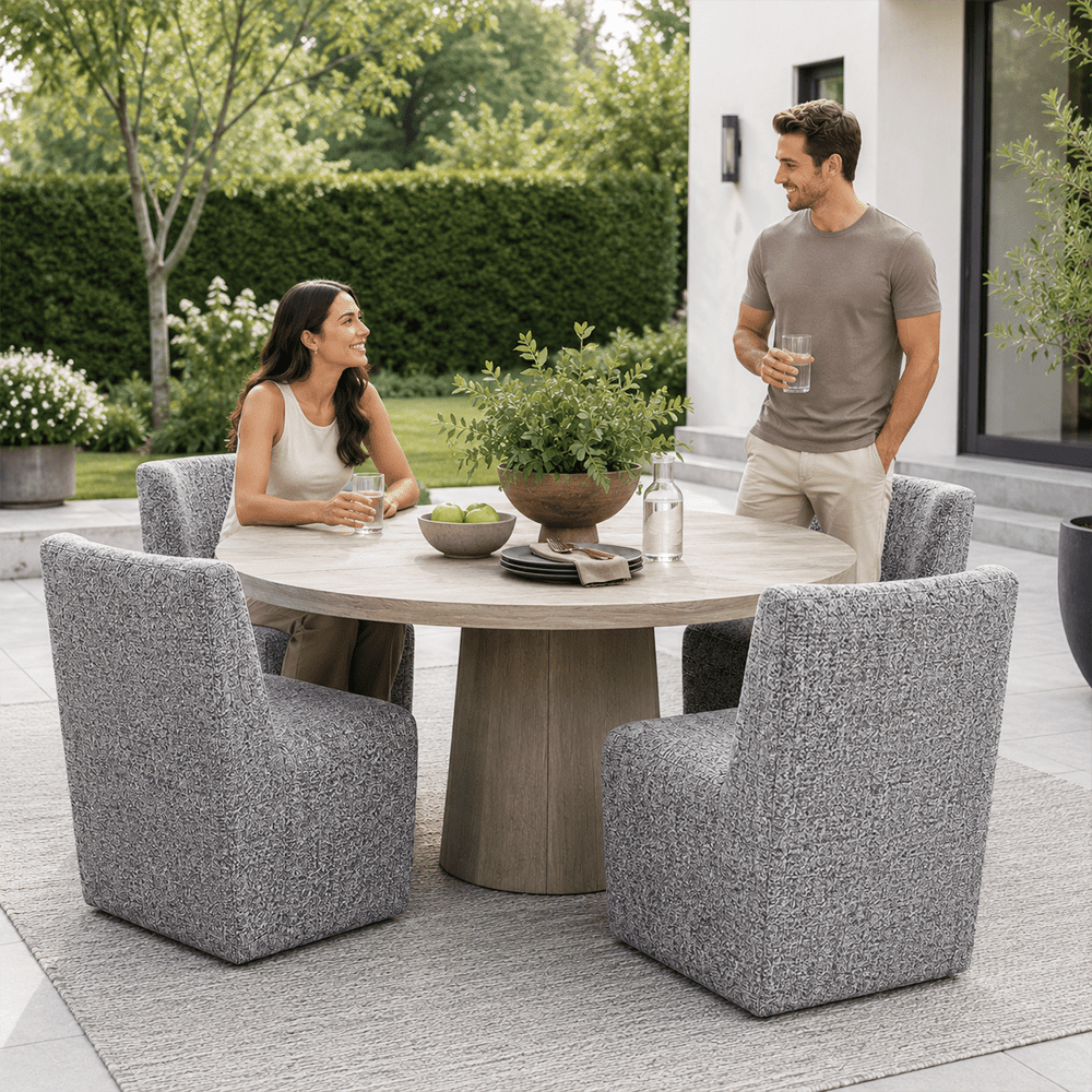 Aenkyo Upholstered Dining Chair with Casters, Modern Wingback Accent Side Chair, Pewter Gray