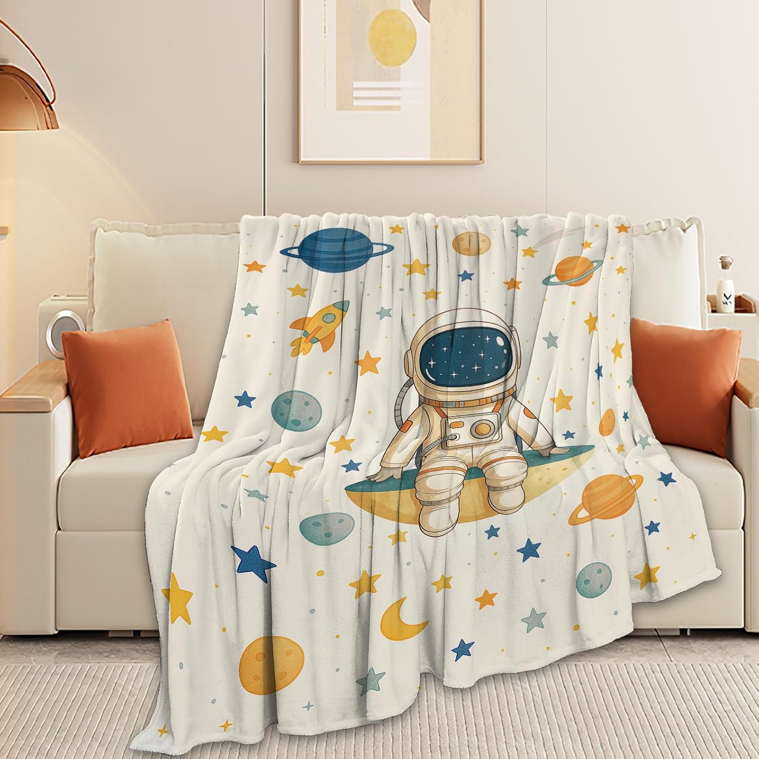 Astronaut Blanket Super Soft Warm Fluffy Fleece Flannel Space Blanket Cozy Fuzzy Plush Stuff Spaceman Bedding Blankets Gifts for Women Users men Women Adults 50"X40"