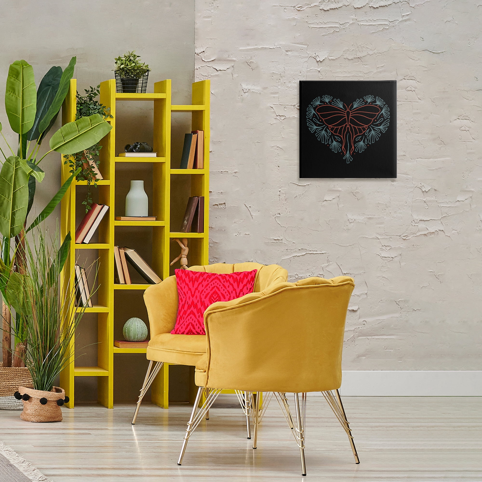 Stupell Industries Heart Shaped Celestial Moth Animals Painting Wrapped Canvas Art Print Wall Art, 17 x 17