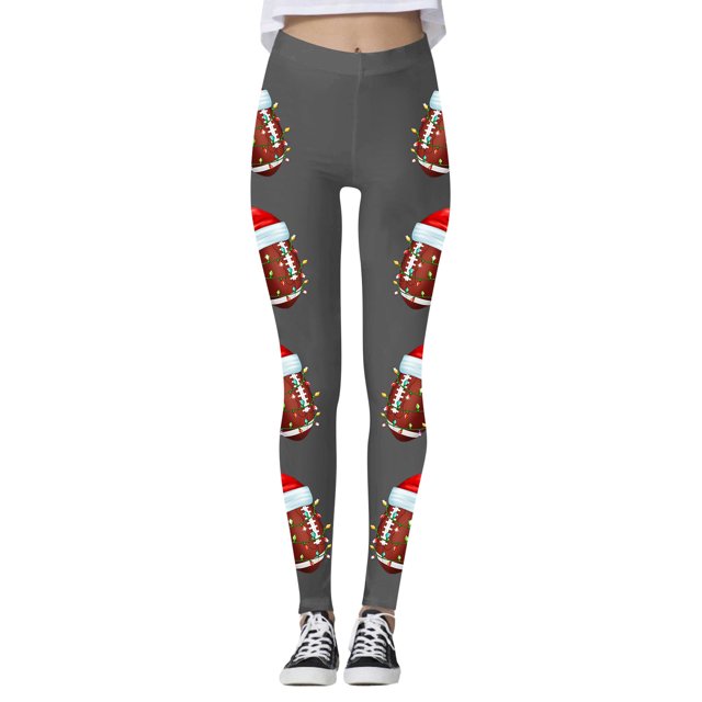 WILLBEST Leggings Deportivos de Compresión con Estampado Navideño de Fútbol para Mujer, Pantalones de Yoga para Entrenamiento Físico, Correr, Deportes Extra Grande