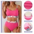 thumbnail image 4 of Eytino Bikinis for Women - High Waisted Textured Two Piece Swimsuit, Scoop Neck Floral Print Bathing Suit Rose Red M, 4 of 7