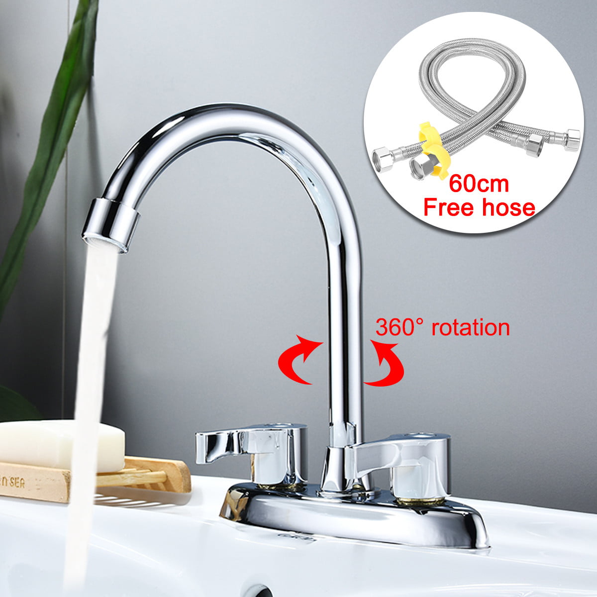Stainless Steel Hot&Cold Mixer Water Taps Basin Kitchen Wash Basin Faucet Hose
