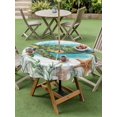 thumbnail image 4 of Outdoor Tablecloth with Umbrella Hole for Patio/Picnic/Party/Camping, Ocean Green Turtles Waterproof Table Cloth Round Cover Washable, Coastal Starfish Seagrass Rustic Wooden (Dia 54"), 4 of 8