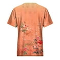 thumbnail image 4 of Wycnly Womens Tops Dressy Casual Breathable Comfy Loose Fit Ladies Vintage Pullover Tshirts Summer Short Sleeve Round Neck Tops Floral Print Blouse Orange m, 4 of 5
