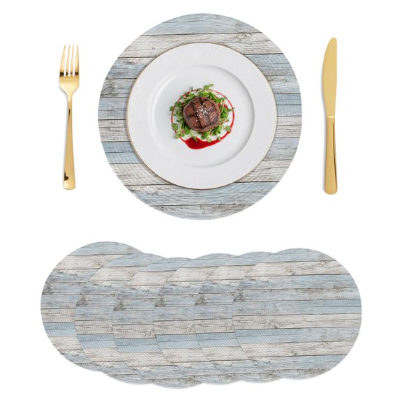 Round Placemats Farmhouse Wood Slat 15 inch Set of 6 Table Mats for Dining Table Vintage Sky Blue Gray Stripes Heat Resistant Non-Slip Kitchen & Home Decorative Place Mat Set