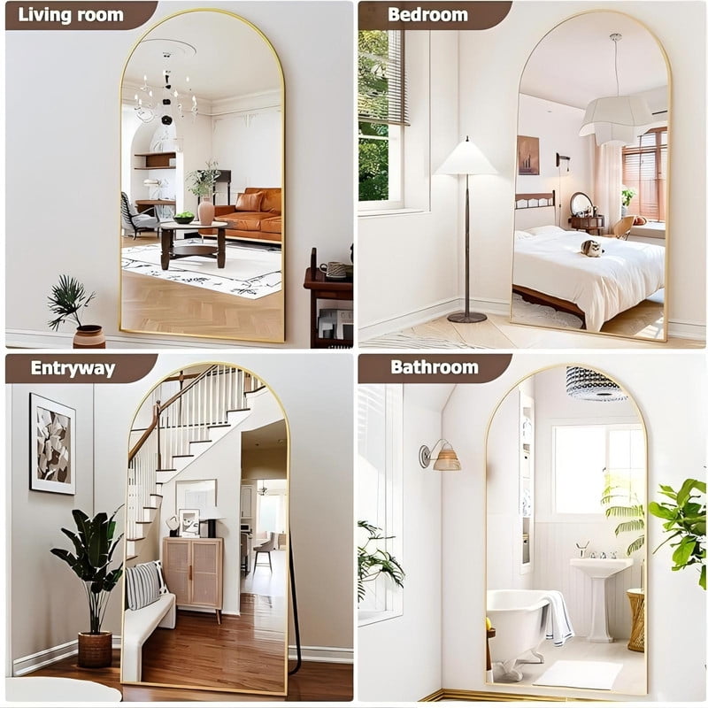 Mirrasia 76.3" x 34" Full Body Oversize Mirror Wall Mounted Arched Full Length Mirror, Gold