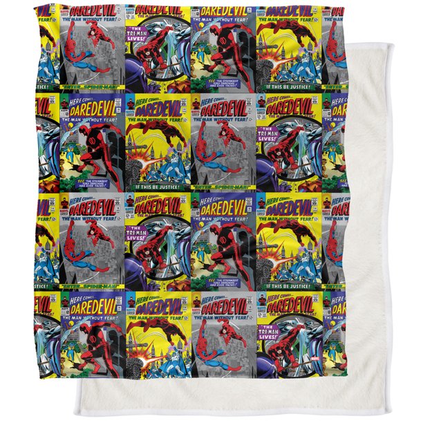 Marvel Blanket, 50"x60" Daredevil Comic Collage Silky Touch Sherpa Back