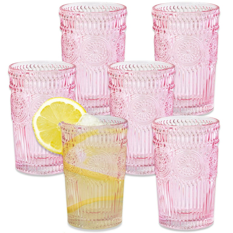 Elle Decor Vintage Highball Glasses, Set of 4, Colored Glassware Set, Water  Cups for Party, Wedding, & Daily Use, Elegant Tom Collins Glasses - Pink
