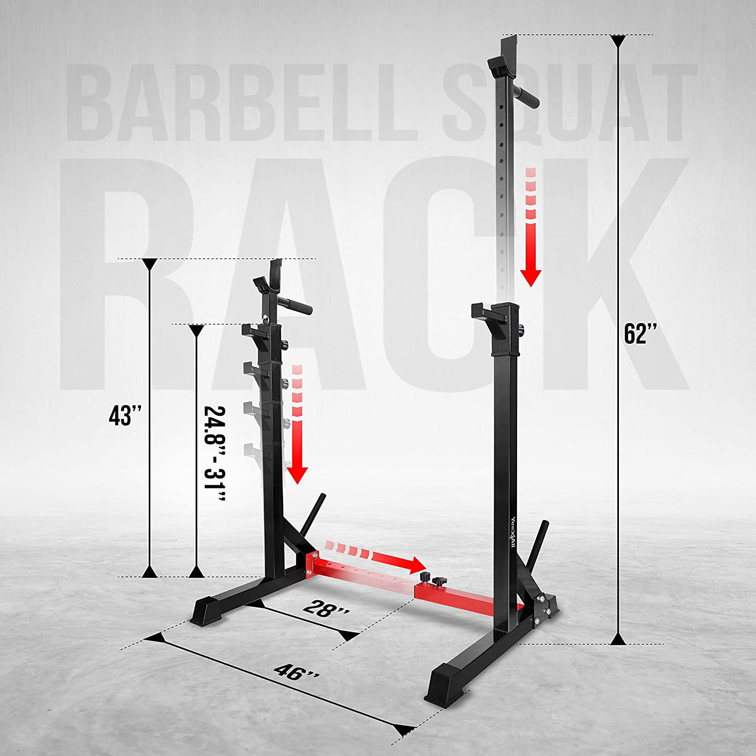 Yes4All Standard Adjustable Barbell Squat Rack, Red Color