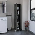 thumbnail image 3 of Depot E-Shop Narrow Storage Cabinet with 5-Tier Shelf and Broom Hangers, Smokey Oak -Garage, 3 of 7