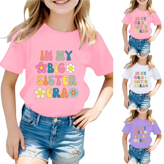 ibiyuan Big Sister Shirts for Girls Size 8 Promoted To Big Sister Girls T Shirts Baby Announcement Short Sleeve Girls Size 10 Shirts Sibling Outfits Basic Tees Girl Tops 5t