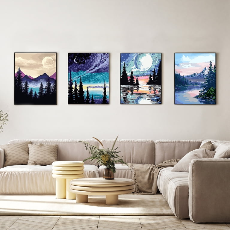 Ninonly Pack De 4 Pintura Por Números Para Adultos – Lienzos Enmarcados De 20x20 Cm Con Pinceles Y Pinturas Acrílicas, Motivos Florales, Regalo Creativo