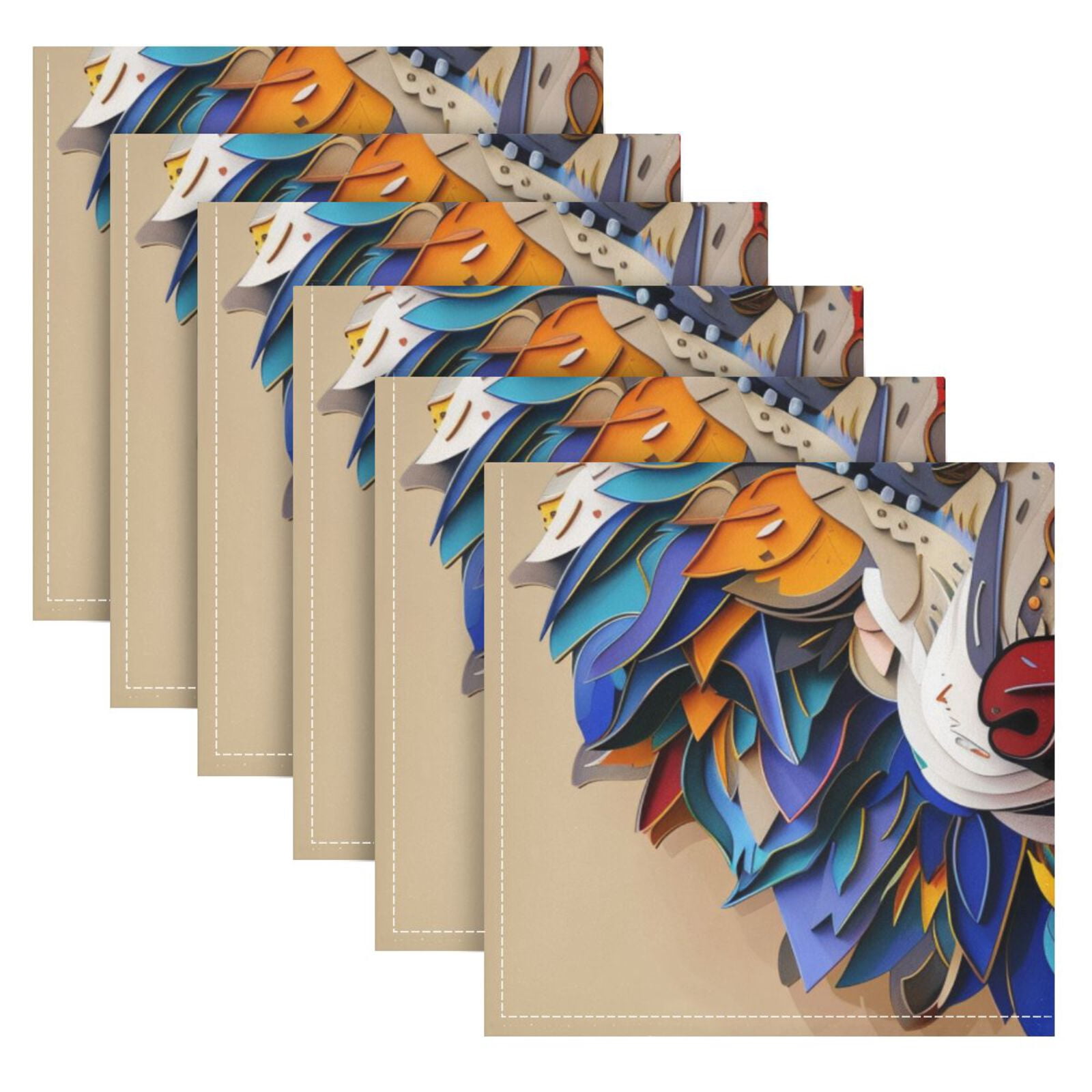 JSTEL Colorful Wolf Head Cloth Napkins Set of 6, 20x20 Inch Washable and Reusable Napkin for Decoupage Dinner Party Everyday Use