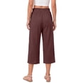 thumbnail image 4 of Fantaslook Women Capri Pants Wide Leg High Waisted Drawstring Capris Summer Casual Linen Cropped Pants with Pockets, 4 of 8