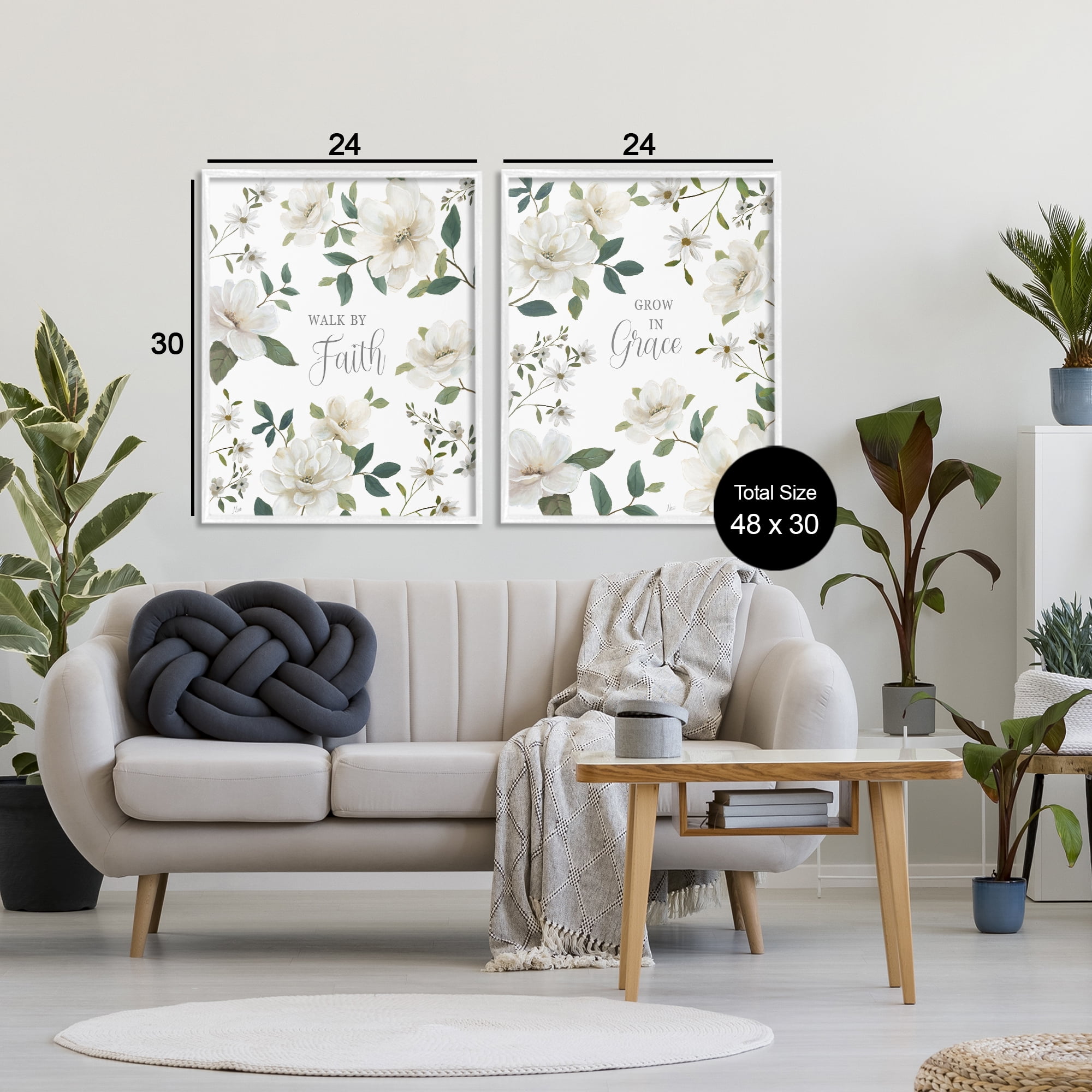 Stupell Industries Spiritual Faith Sayings with Florals 2 Piece White Framed Giclee Art Set, design by Nan