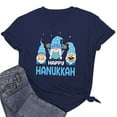 thumbnail image 6 of Penkiiy Happy Hanukkah Shirt Women Chrismukkah Shirt Cat Candle Shirt Love and Light T-Shirt Festival Short Sleeve Tops Navy, 6 of 8
