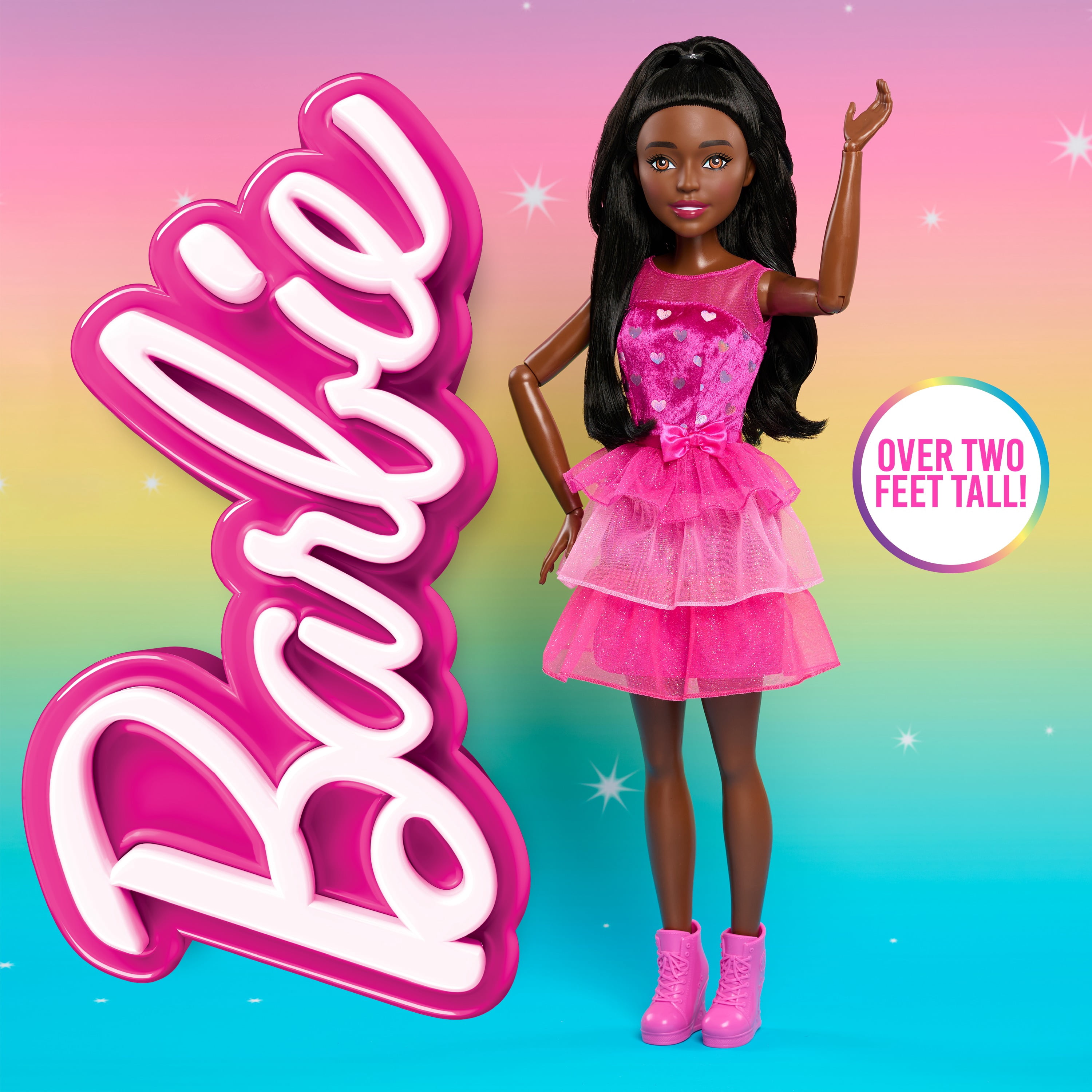 Barbie 28-Inch Fashion Doll, Large Brown-Haired Doll with Removable Shimmery Dress and Removable Shoes, Poseable Arms and Legs, and Brushable Hair, Toddler Toys, Ages 3 and up