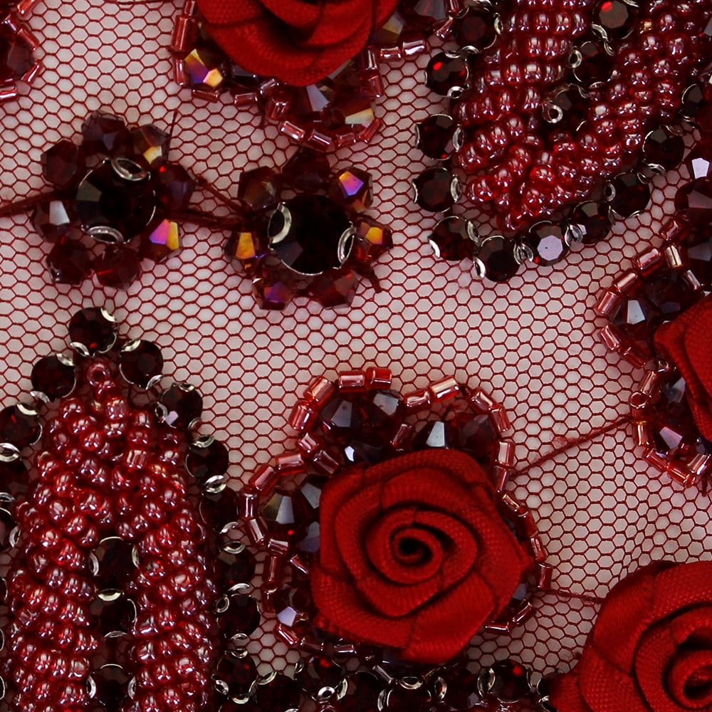 Beading Fringe Tassel Patches Satin Rose Applique Epaulets Shoulder Board Applique Collar Sew on Wedding Dress Decorative 1 piece