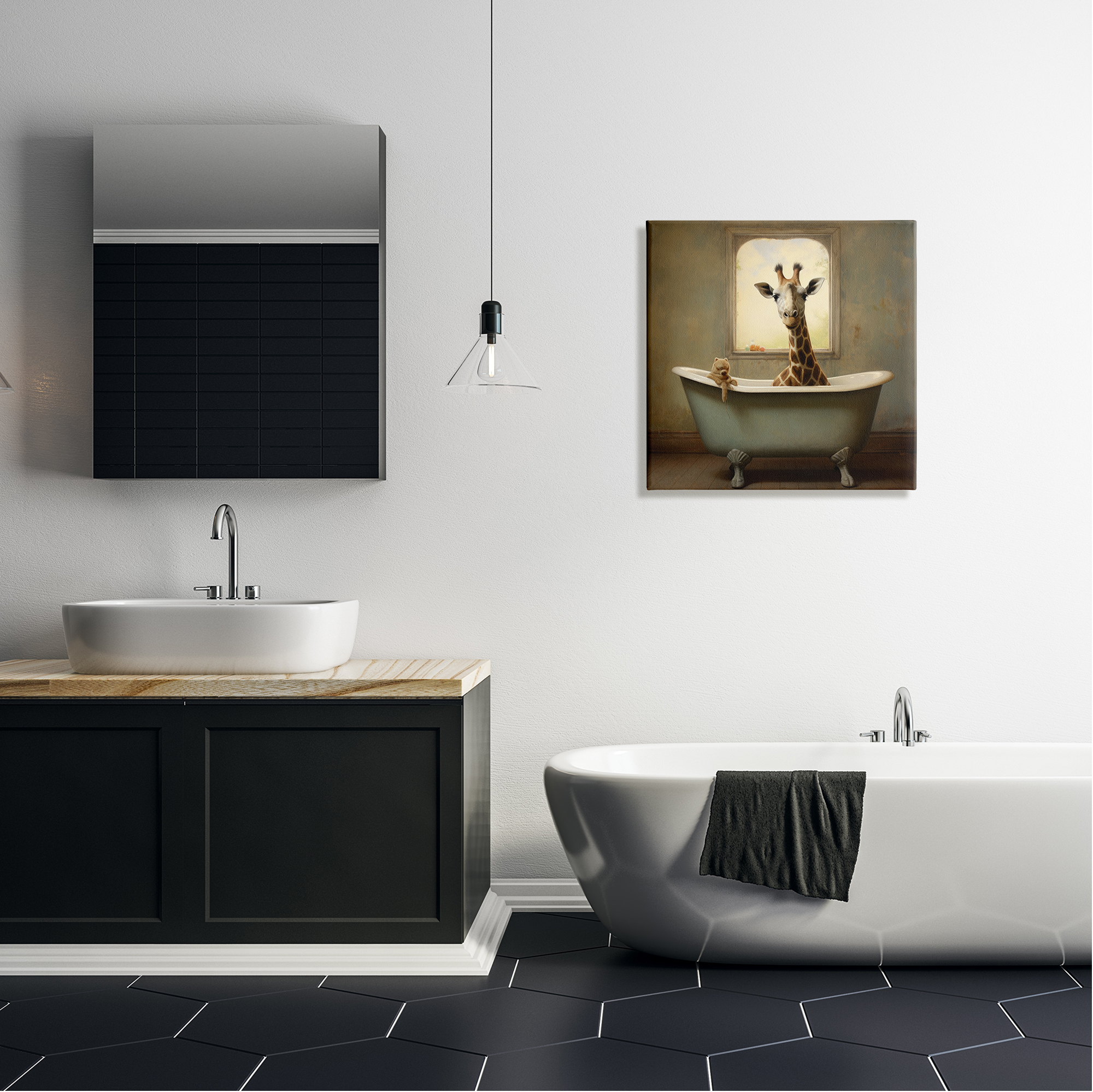 Stupell Industries Vintage Giraffe in Tub Animals & Insects Painting Gallery Wrapped Canvas Art Print Wall Art, 24 x 24